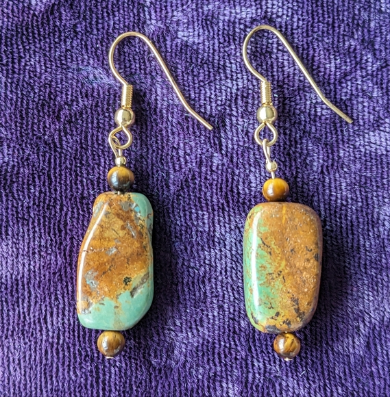 Navajo Jewelry - Vintage Southwestern Drop Earrings With Blue - Green Turquoise Stones